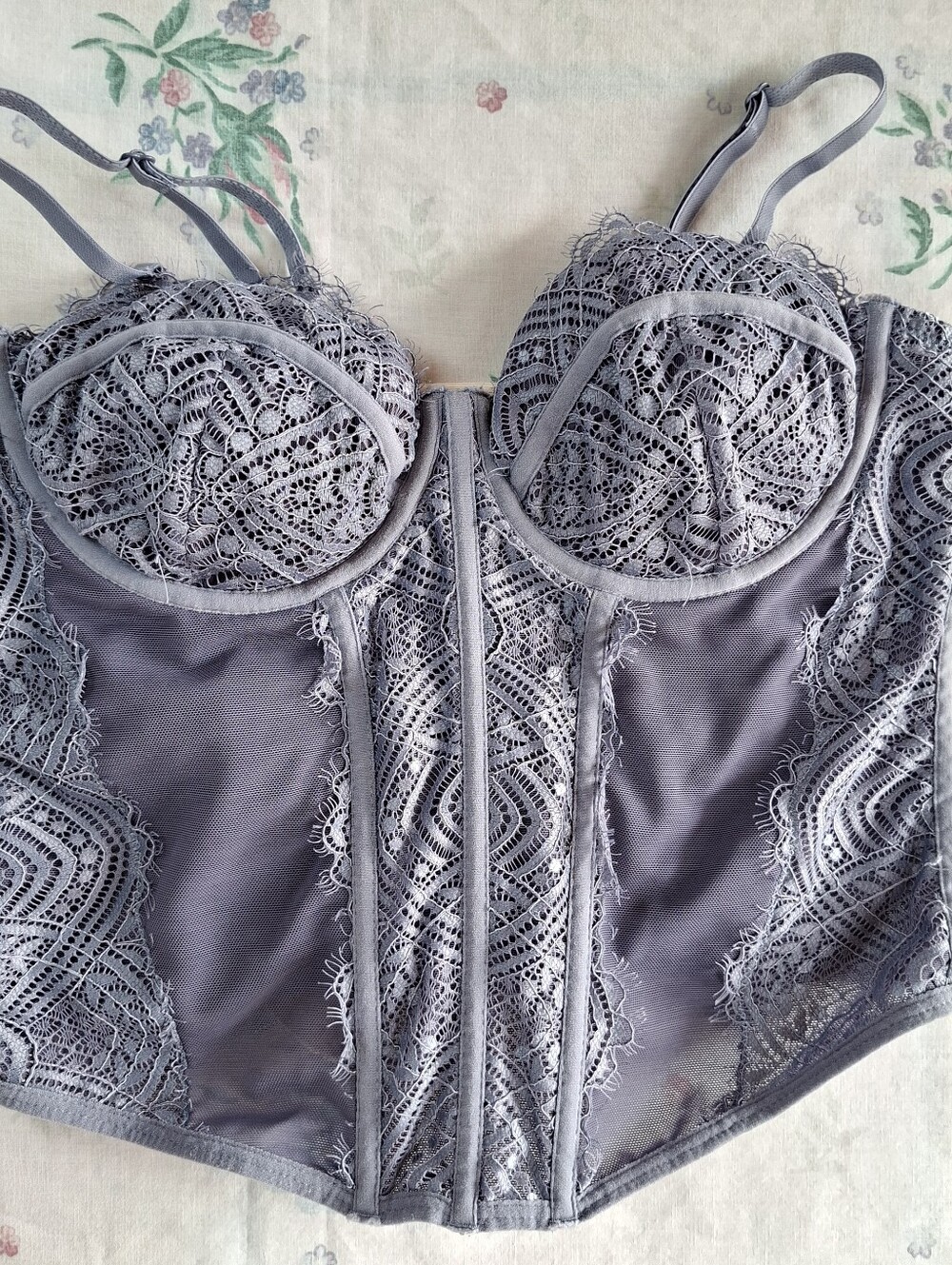 Garage Grungfairy Whismical Dusty Purple/Blue Mesh Corset Top.